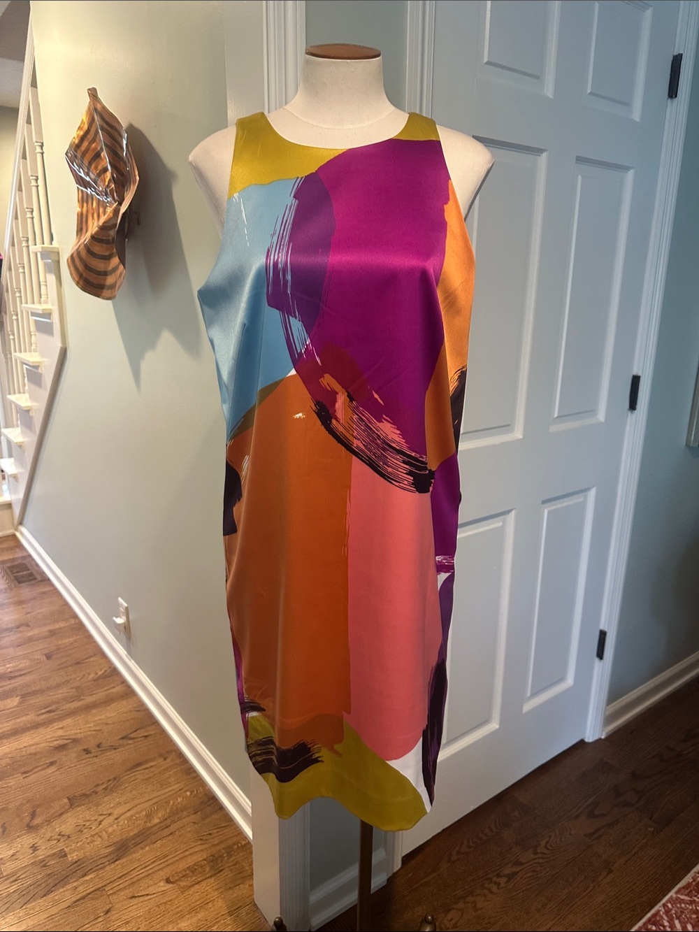 NWT Ann Taylor Sz 10 Bold Abstract Print Sleeveless Shift Dress Magenta Orange